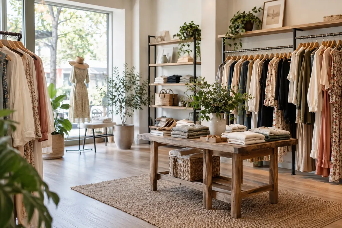 AI-generated boutique illustration; not the actual business