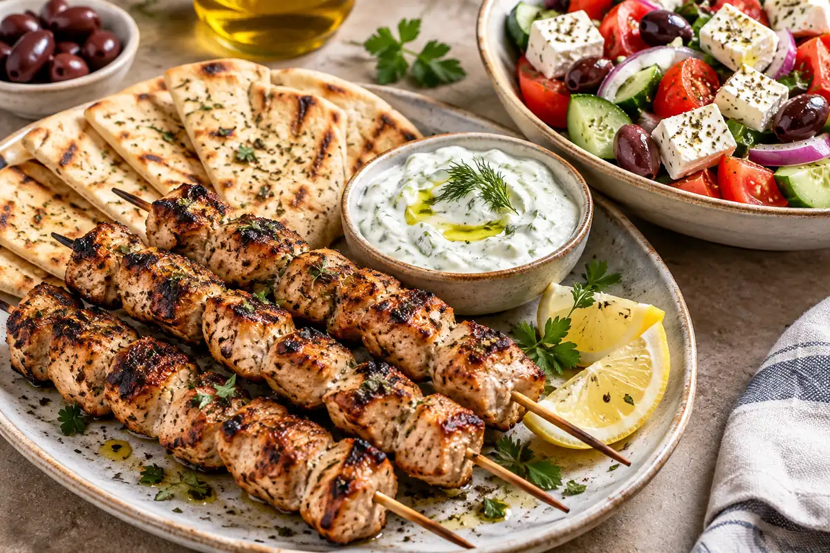 AI-generated Greek food illustration; not the actual business or its products