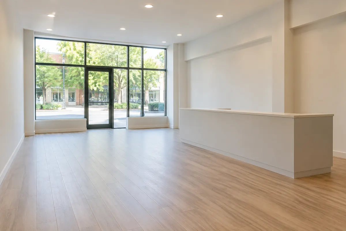 Vacant retail shop interior; AI-generated illustration, not the actual business