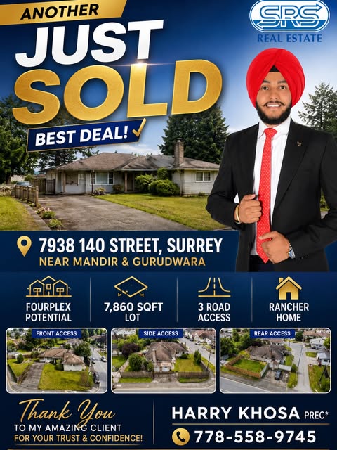 Public Just Sold announcement for 7938 140 Street in Surrey, British Columbia