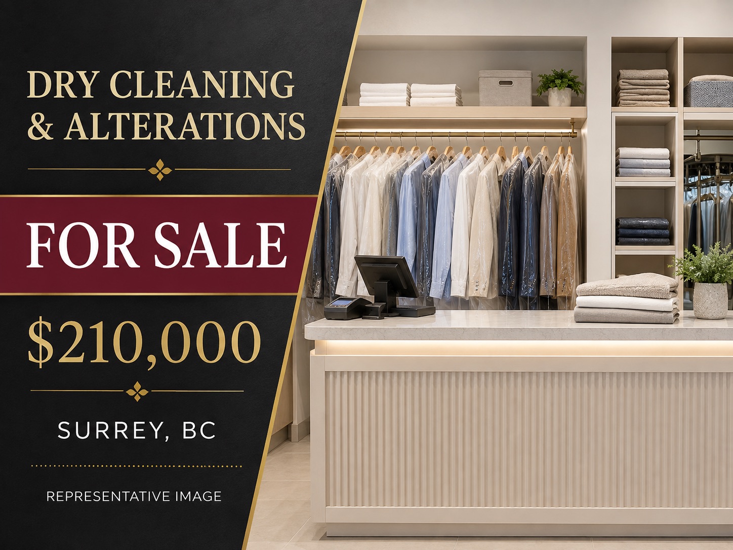 Representative marketing cover for the Surrey dry cleaning and alterations business listing